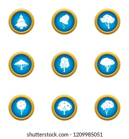 Green tree icons set. Flat set of 9 green tree vector icons for web isolated on white background