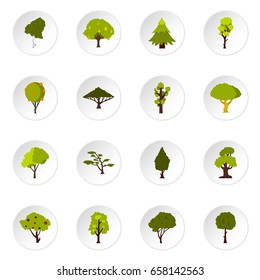 Green tree icons set. Flat illustration of 16 green tree vector icons set illustration