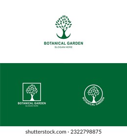 Logo de la ilustración verde del árbol adecuado para el símbolo del jardín botánico
