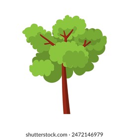 Green tree illustration. Single green tree. Abstract cartoon tree.