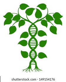Green tree illustration with the trees or vines forming a DNA double helix