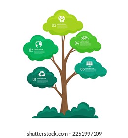 green tree infographic with icon ecology. environment and sustainable development. can be used for process, presentations, layout, banner,infographic. plant leaf sign organic. save world concept.