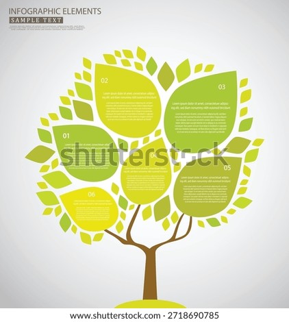 Green Tree Infographic with Leaf Shapes and Six Steps, Eco Business Process Diagram. Green tree infographic elements layout.

