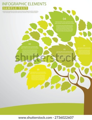 Green tree infographic with numbered leaf steps, eco growth concept, nature business timeline and infographic template.


