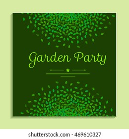 Green Tree invitation or greeting card vector template with pattern forming gradient. Use for textiles, interior decoration, web page, wrapping paper, cosmetics labeling. Sample text. Editable