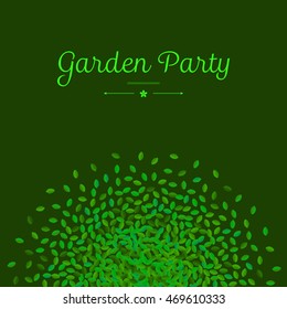 Green Tree invitation or greeting card vector template with pattern forming gradient. Use for textiles, interior decoration, web page, wrapping paper, cosmetics labeling. Sample text. Editable