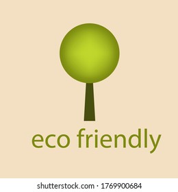 Árbol verde aislado en beige con letras verdes. Grabación ecológica. Feliz Día de la Tierra. Un solo árbol. Día Internacional del Medio Ambiente. 