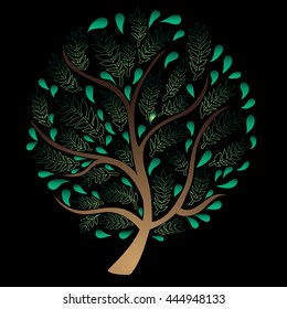 Green Tree isolated on Black Background Vector Illustration