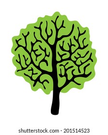 árbol verde aislado en fondo blanco, ilustración vectorial