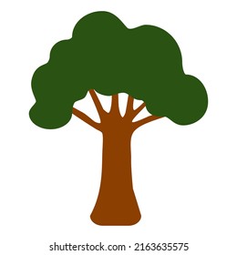 Árbol verde aislado en fondo blanco, ilustración vectorial