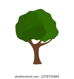 Green tree isolated on white background. Cartoon flat style illustration of tree. Vector illustration