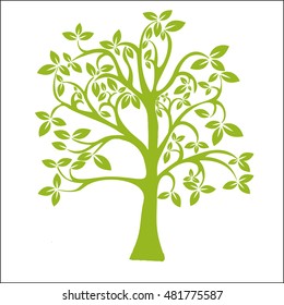 Green tree isolated on white background. Vector illustration.