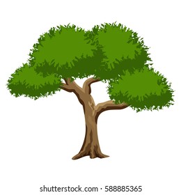 Green tree isolated on white background. Use as landscape element for scene creating. Vector illustration