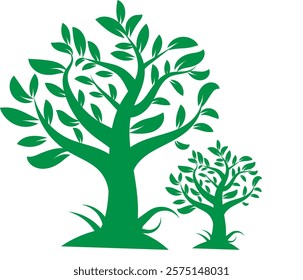 Green tree isolated with Roots Vector Illustration.