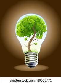 Green tree in lamp on dark background. Vector illustration. 8eps