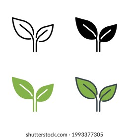 Hoja verde de árbol para símbolo de la naturaleza ecológica. Ecológica, vegana, ilustración. Iconos ecológicos de hoja de línea negra ecológica, té, verde, orgánica Vector ilustración. Diseño en fondo blanco. EPS10