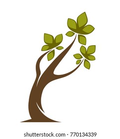 Icono de árbol verde y hoja de árbol o plantilla de logotipo.