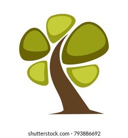 Green tree and tree leaf icon or logo template.