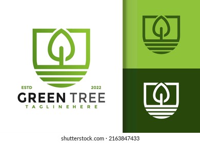 Plantilla vectorial de diseño de logotipo de planta verde y hoja