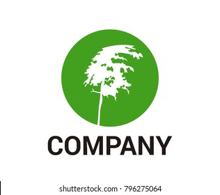 green tree leaf plant in white silhouette flat icon logo design illustration