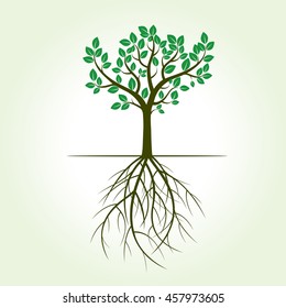 Green Tree and Leafs. Vector Illustration.