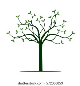 Green Tree and Leafs. Vector Illustration.