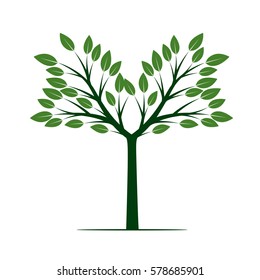 Green Tree with Leafs. Vector Illustration.