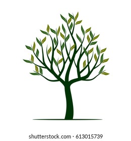 Green Tree with Leafs. Vector Illustration.