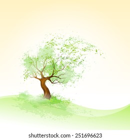 Green Tree With Leaves Blowing Wind And Brown Bark Vector Illustration