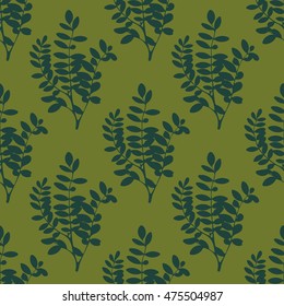 Green tree leaves and branches seamless pattern. Floral background, wrapping paper, wallpaper, fabric, web. Vector illustration.