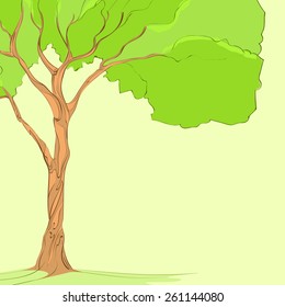 green tree with leaves and brown bark copy space design template vector illustration