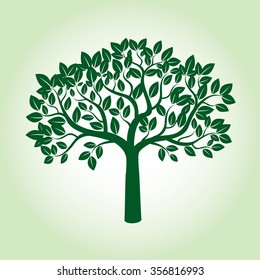 Green Tree with Leaves. Flat vector Illustration.