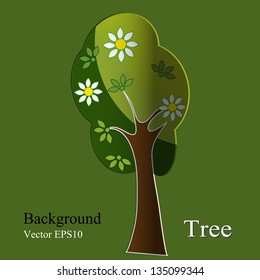 green tree with leaves flowers background