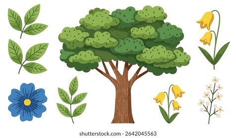 Green Tree with Leaves and Flowers an Illustration of Natural Floral Arrangement