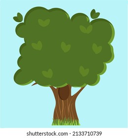 A green tree with leaves on a blue background. A simple vector image. Children's illustration