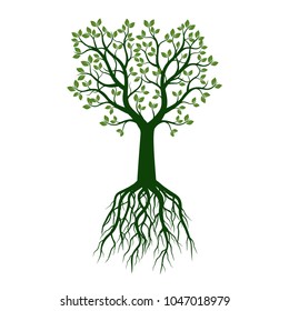 Green Tree with Leaves and Roots. Vector Illustration and graphic design.