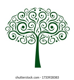 Árbol verde con hojas y raíces. Ilustración del contorno del vector. Planta en el jardín.