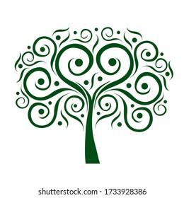 Green Tree with Leaves and Roots. Vector outline Illustration. Plant in Garden.