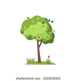 Green tree with leaves. Summertime. Vector cartoon flat illustration.