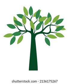 Green Tree with Leaves. Vector outline Illustration.