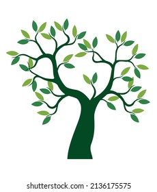 Árbol verde con hojas. Ilustración del contorno del vector.