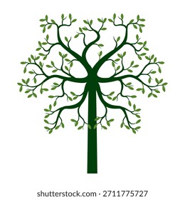 Green Tree with Leaves. Vector outline Illustration. Plant in Garden.