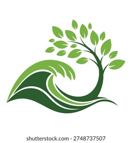 Green tree with leaves and wave design eco friendly symbol icon