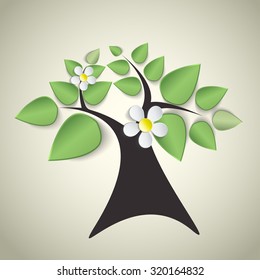 green tree with leaves and white flowers