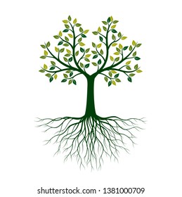 Green Tree of Life with Roots. Vector Illustration. Isolated object.