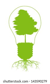 Green tree in light bulb symbol of renewable energy vector background ecology concept