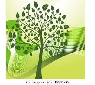 green tree with lines behind