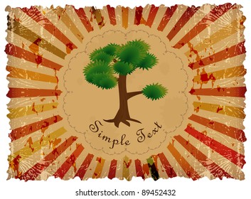 Green tree is located on an abstract background of vintage