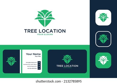 green tree location logo design and business card