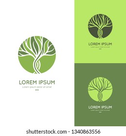 Green tree logo. Abstract and modern illustration. Isolated vector. Great for emblem, monogram, invitation, flyer, menu, brochure, background, or any desired idea.